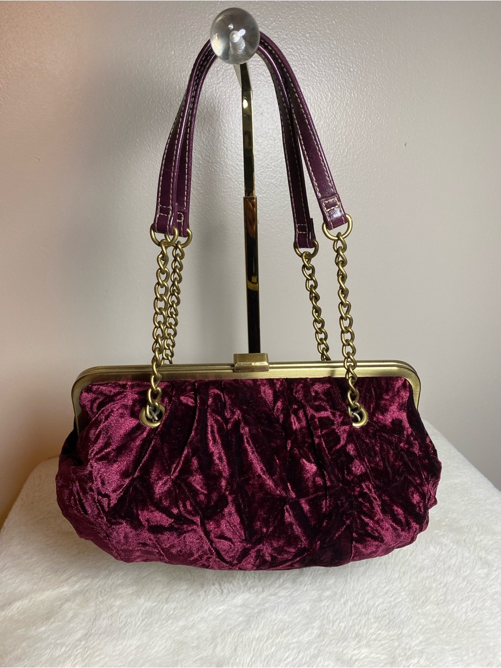 Vintage Apt. 9 Velvet Frame Chain Shoulder Bag - Plum Burgundy